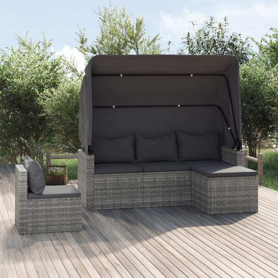 Salon de jardin 4 pcs avec coussins gris résine tressée