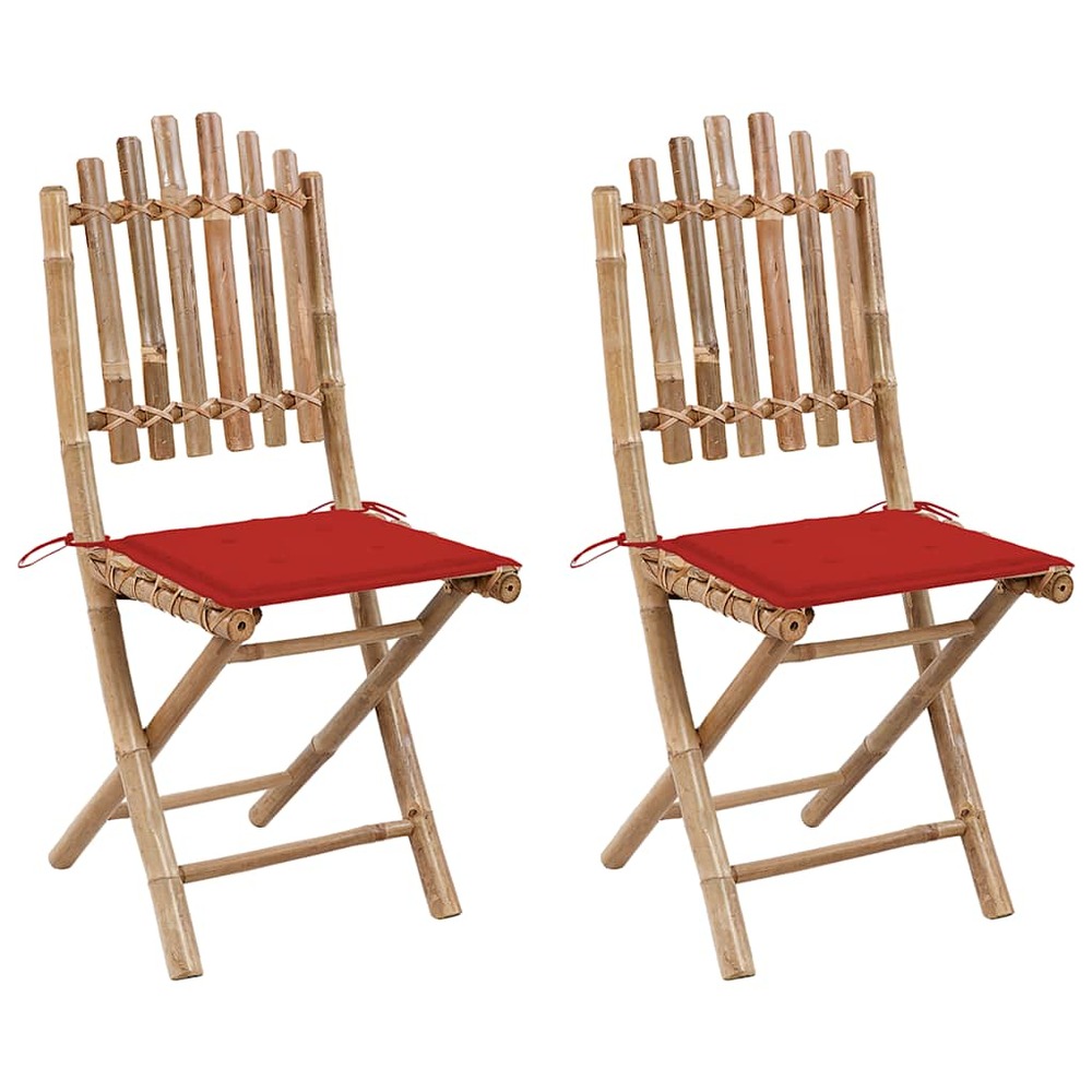 Chaises pliables de jardin lot de 2 avec coussins bambou