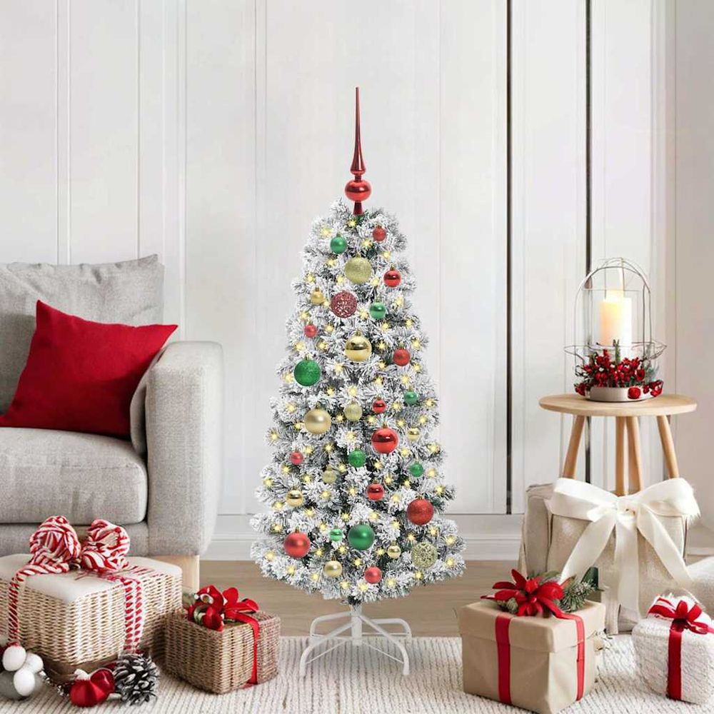 Kit sapin de noël artificiel 120 cm pour salon, avec éclairage led et set de 61 boules de noël