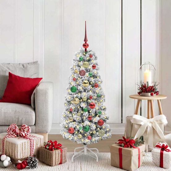 Kit sapin de noël artificiel 120 cm pour salon, avec éclairage led et set de 61 boules de noël