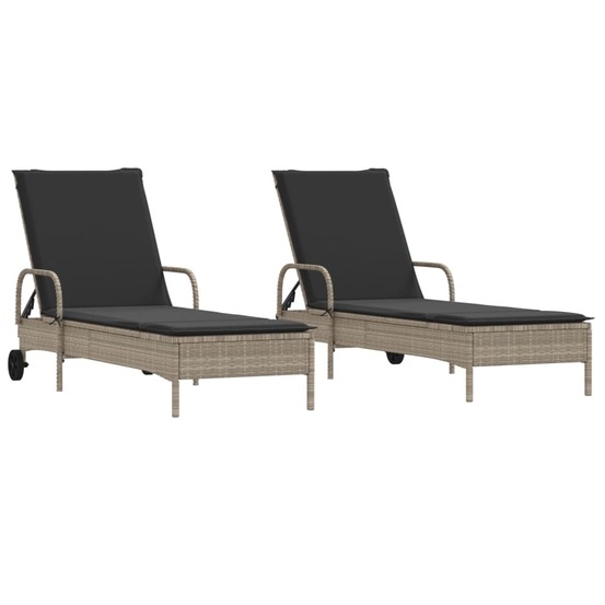 Chaises longues avec coussins lot de 2 gris résine tressée