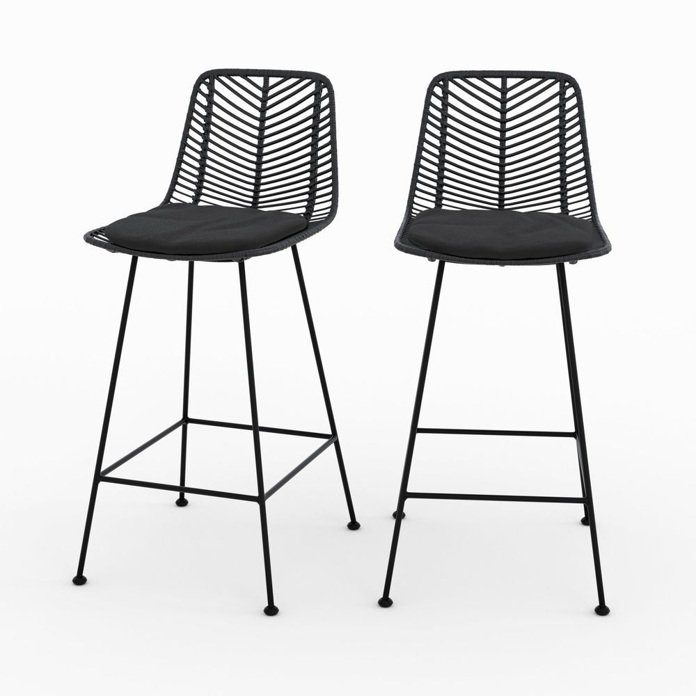 Tamara-lot de 2 chaises pour îlot central 66 cm en rotin noir