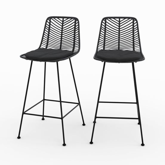 Tamara-lot de 2 chaises pour îlot central 66 cm en rotin noir
