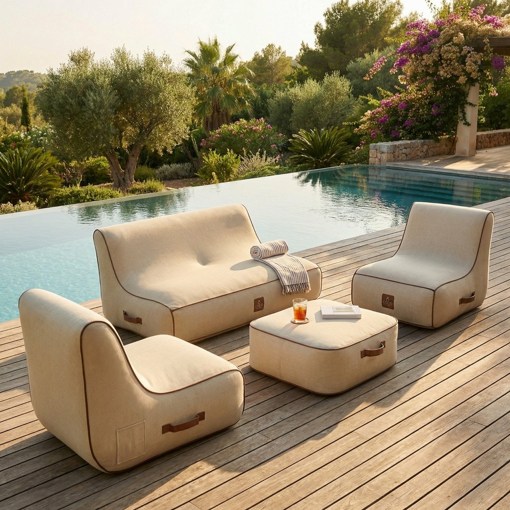 Salon de jardin gonflable collection boho - couleur toile de jute