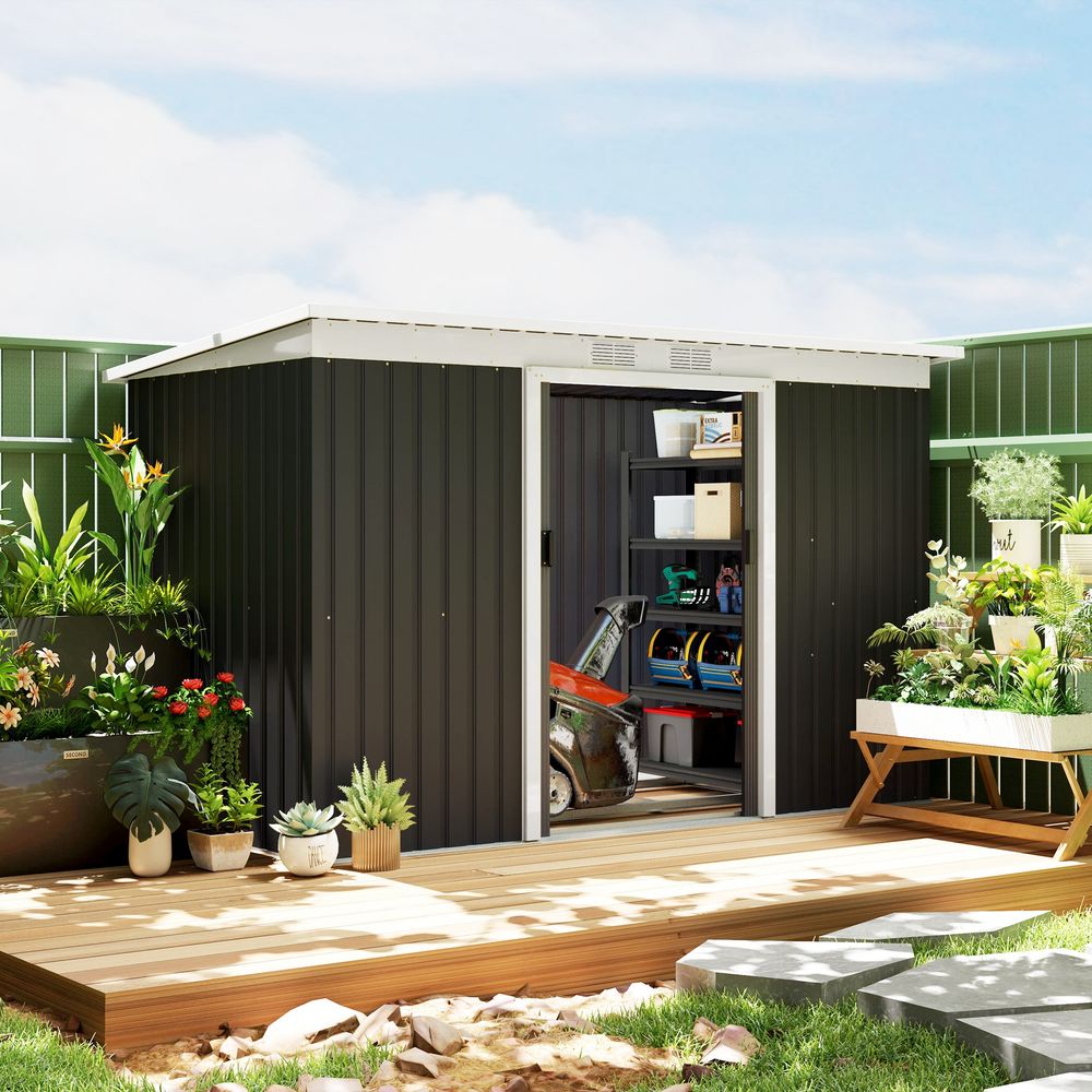 Abri de jardin acier galvanisé extérieur rangement outils 280x130x172cm gris foncé - comfortxl outdoor living