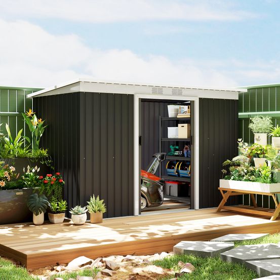 Abri de jardin acier galvanisé extérieur rangement outils 280x130x172cm gris foncé - comfortxl outdoor living