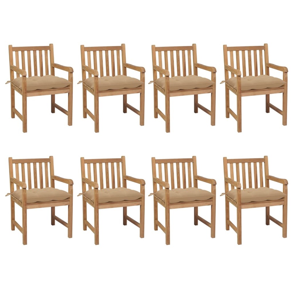 Chaises de jardin lot de 8 avec coussins beige bois teck solide