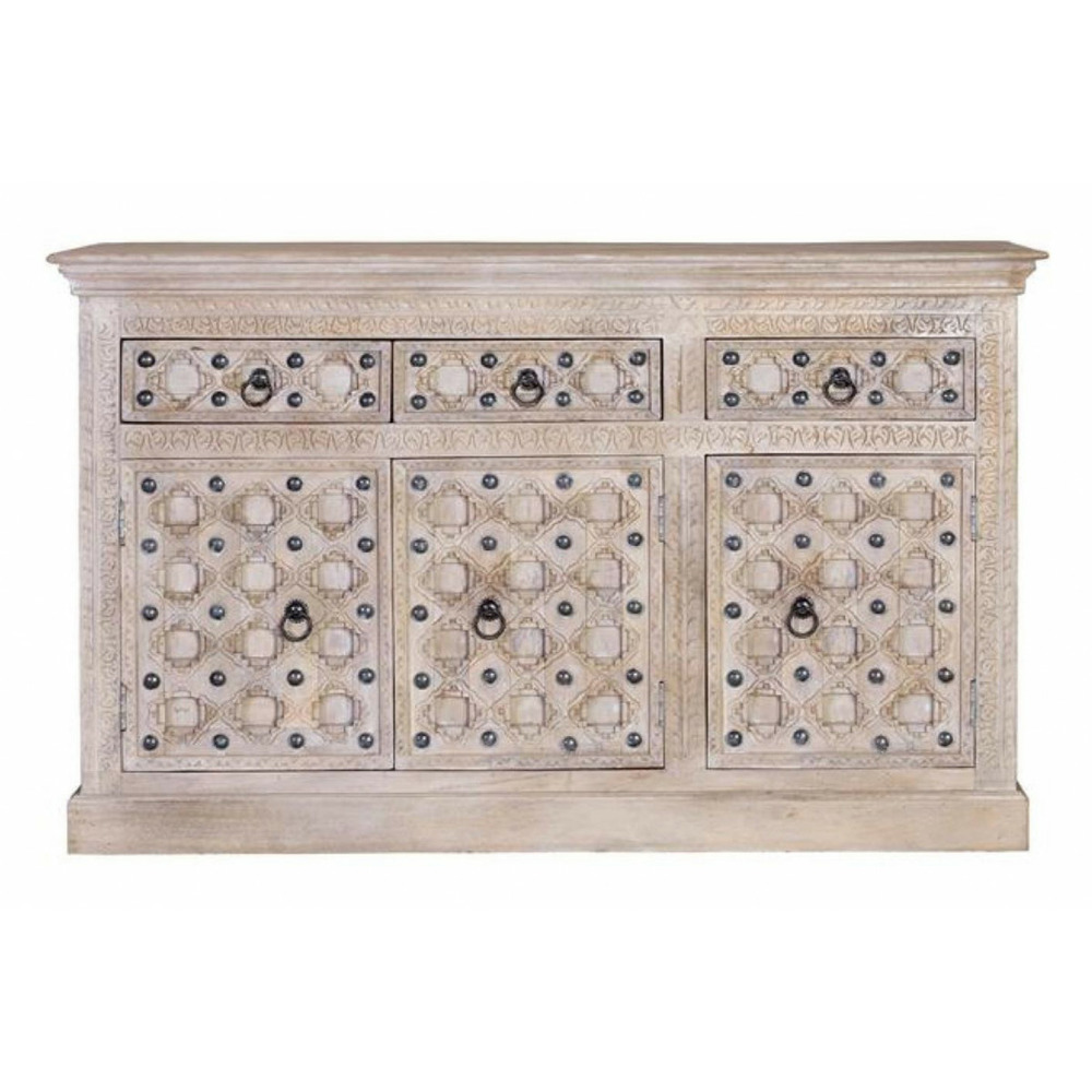 Buffet 3 tiroirs bois-fer blanc - yzaline décoration d'autrefois