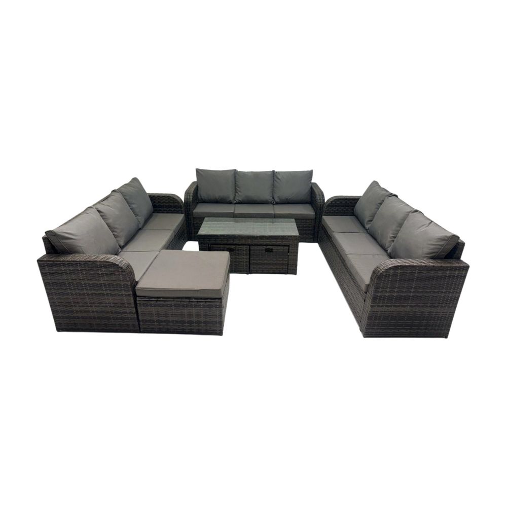 12 places salon de jardin meubles de jardin avec table basse 3 tabourets gris foncé mixte