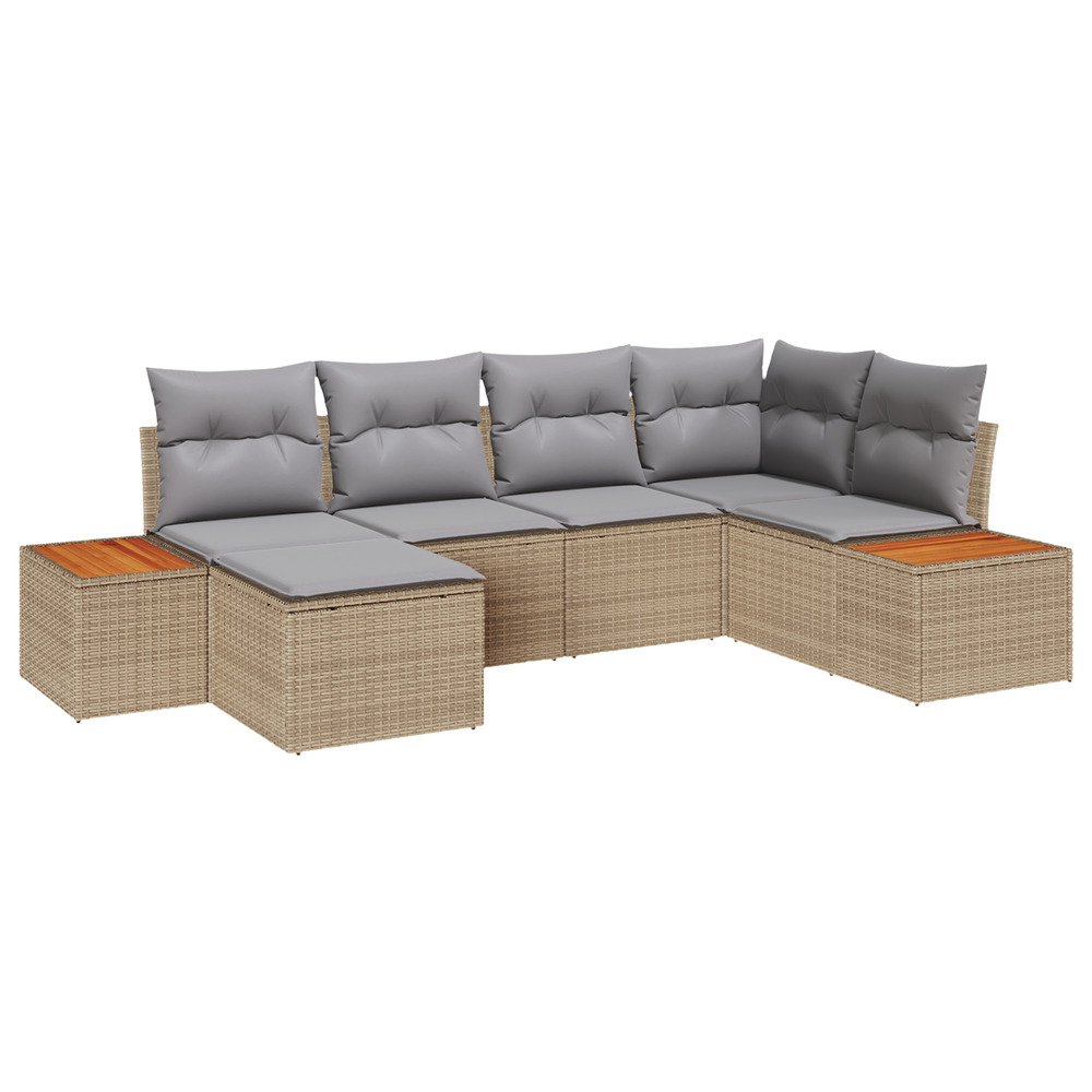 Ensemble canapé de jardin de 6 pièces avec coussins beige rattan synthétique acacia