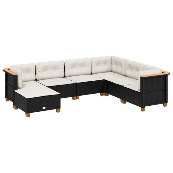 Salon de jardin 7 pcs avec coussins noir résine tressée