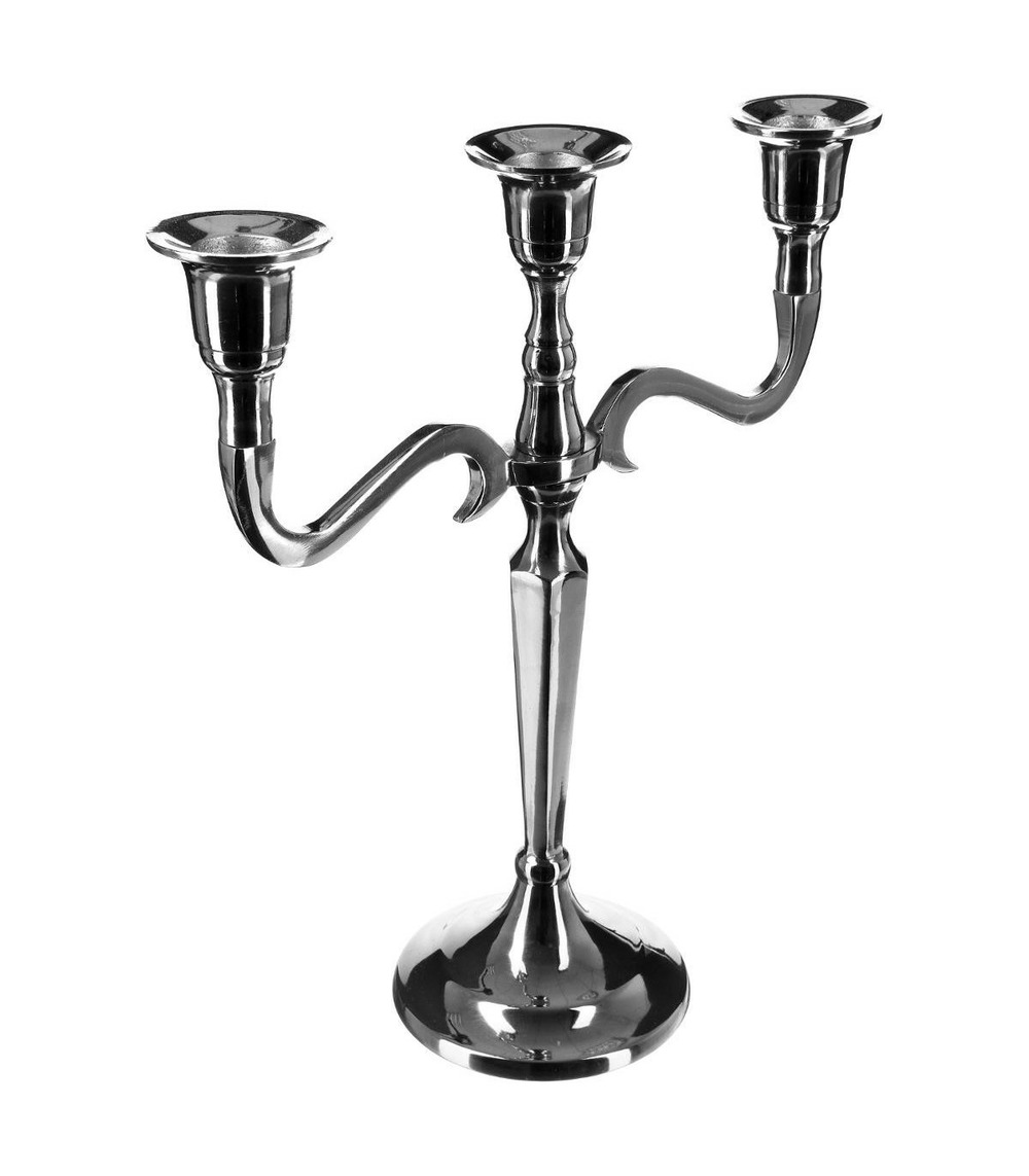 Bougeoir chandelier 3 têtes en métal argent h 26 cm