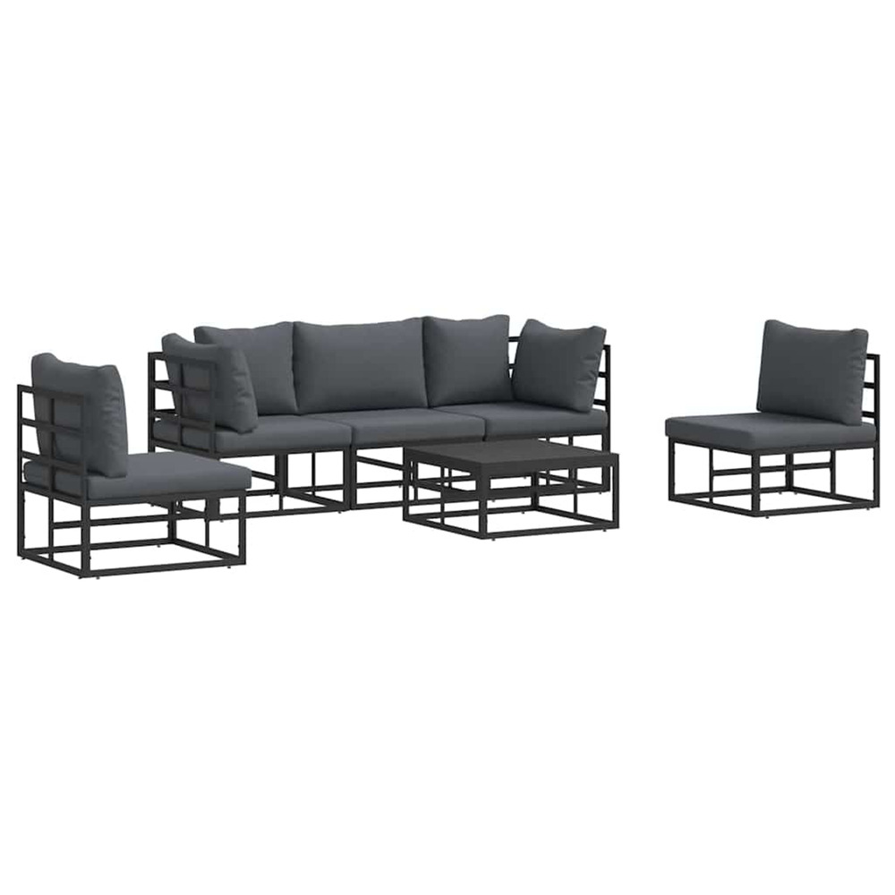 Ensemble de canapé de jardin avec coussin 6 pcs noir aluminium