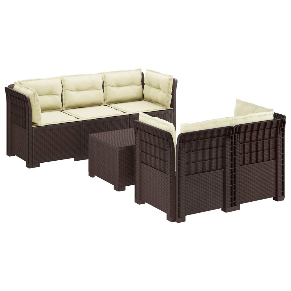 Canapé de jardin 5 places avec coussins aspect rotin pp marron