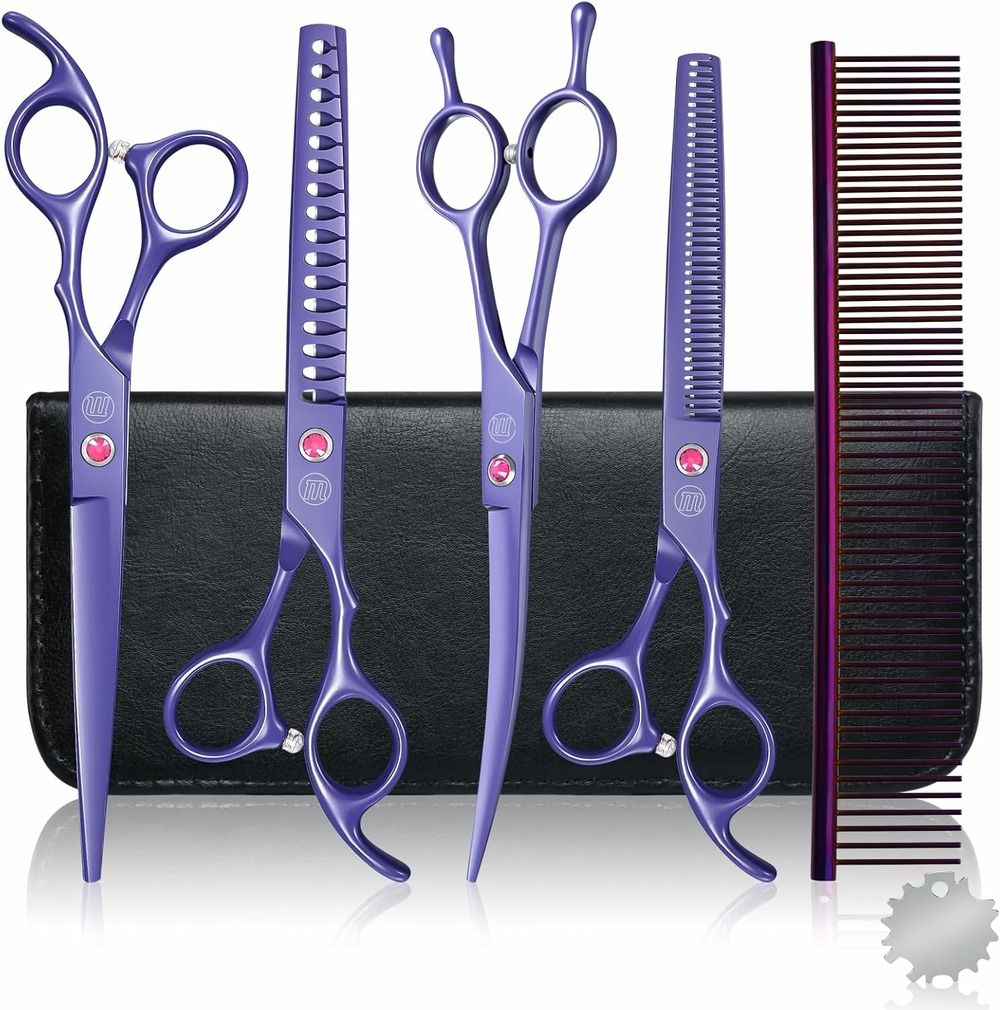 Kit ciseaux toilettage chien 8 en 1 acier inoxydable pro violet