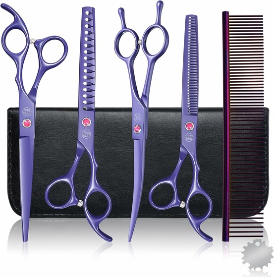 Kit ciseaux toilettage chien 8 en 1 acier inoxydable pro violet