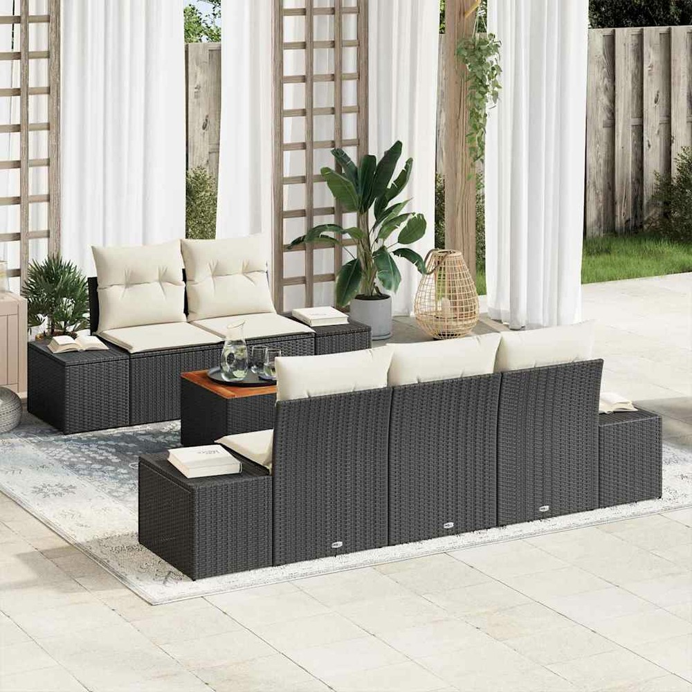 Ensemble de canapé de jardin 6 pcs noir et crème polyrotin