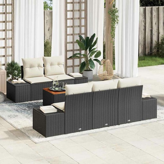 Ensemble de canapé de jardin 6 pcs noir et crème polyrotin