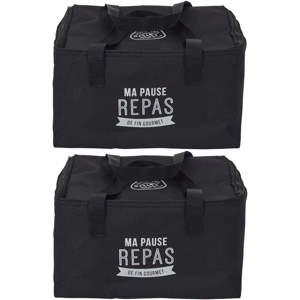 Lunch bag fraicheur 2.6 litres (lot de 2) noir inscription <<ma pause repas>>