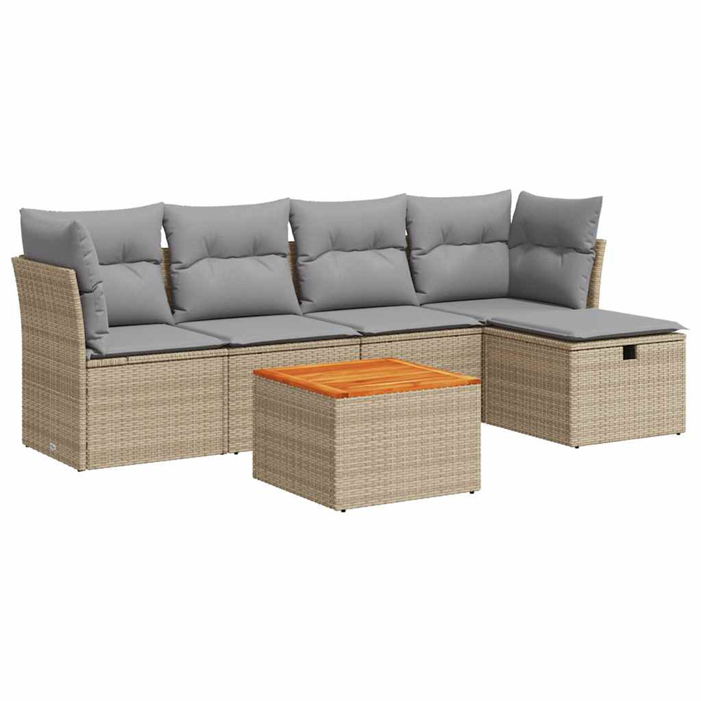 Salon de jardin avec coussins 6 pcs beige résine tressée