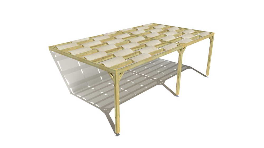 Pergola bois • 7m x 4m • adossée • sens largeur • voilage semi-transparent inclus • livraison comprise