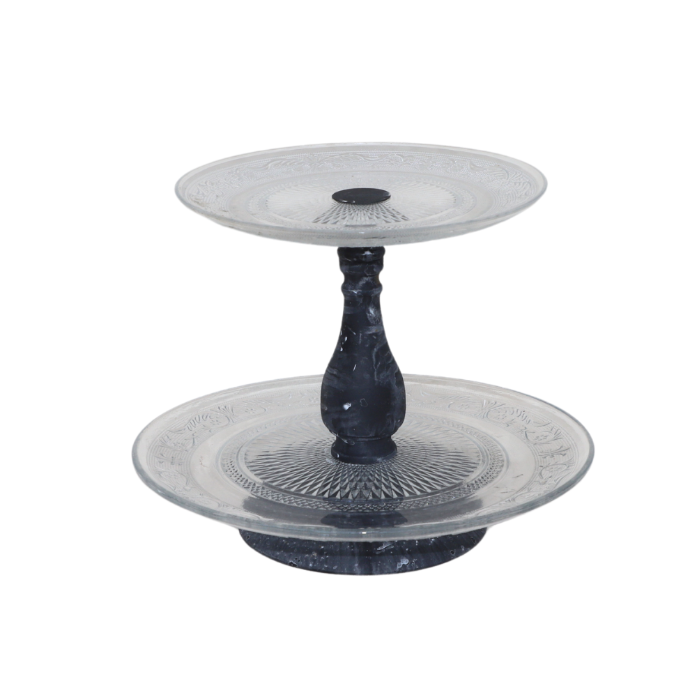 Plateau à gâteau 2 étages en métal gris et verre ø32. 5-25 cm x ht. 35 cm
