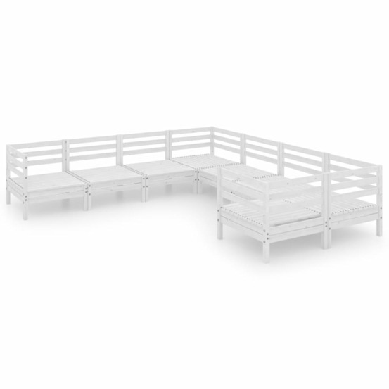 Salon de jardin meuble d'extérieur ensemble de mobilier 8 pièces bois de pin massif blanc