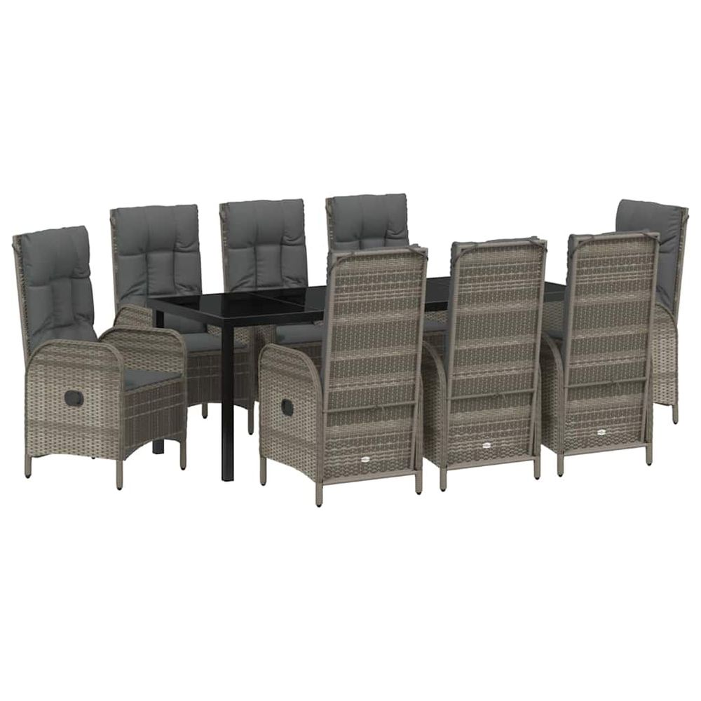 Ensemble de salle à manger pour jardin 9 pc gris polyrotin