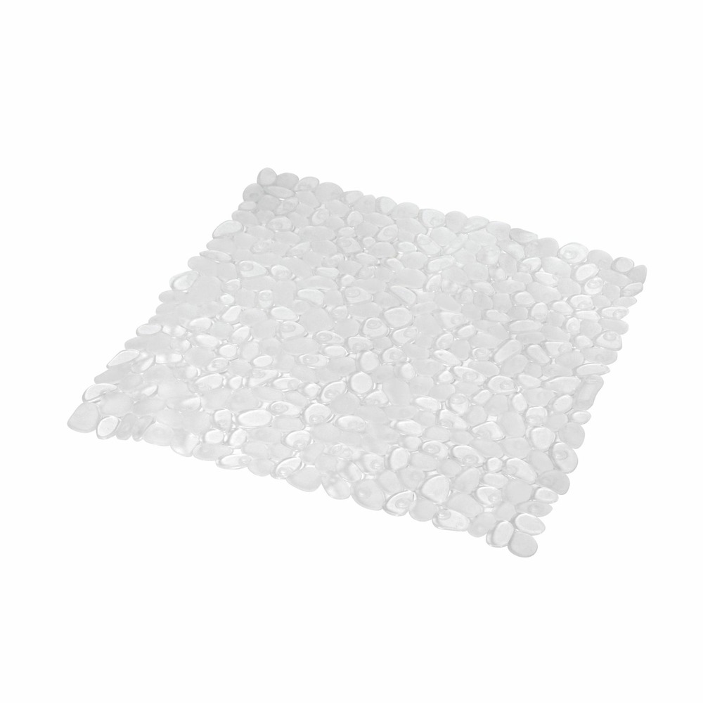 Tapis antidérapant fond de douche effet galet - l. 52 x l. 52 cm - transparent