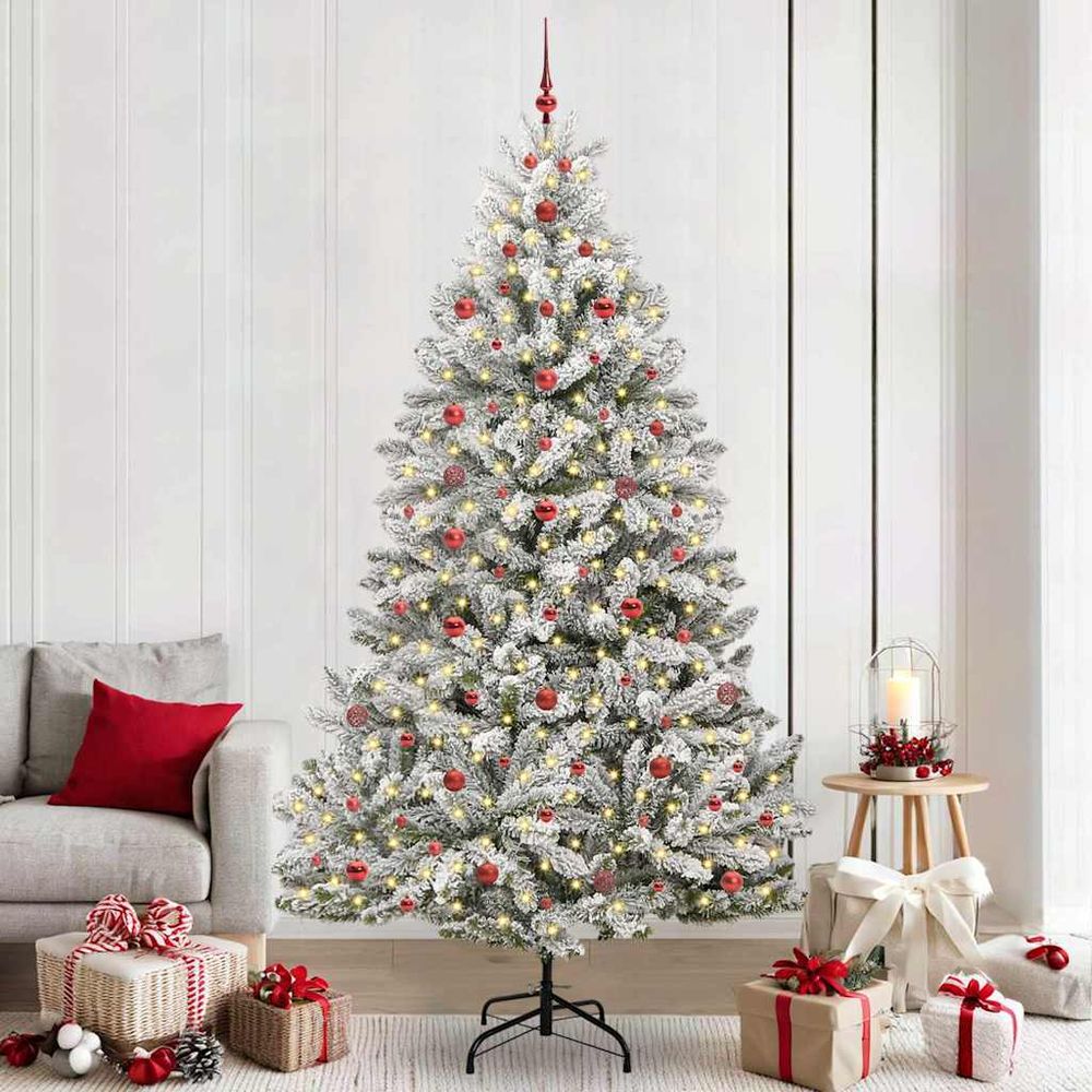 Grand sapin de noël artificiel enneigé 240 cm, led 8 modes et kit déco complet
