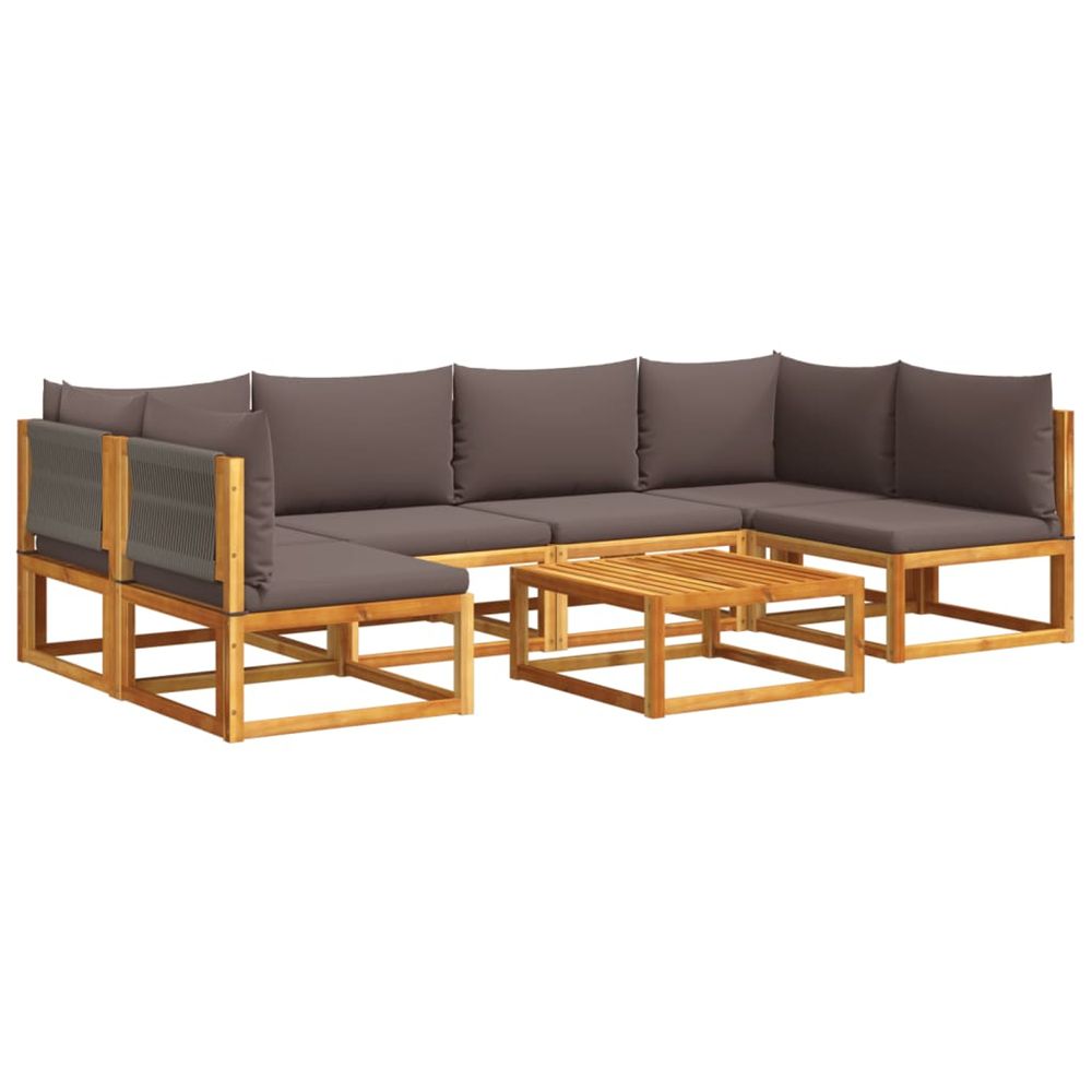 Ensemble de canapés de jardin 7 pièces avec coussins, bois d'acacia et corde,