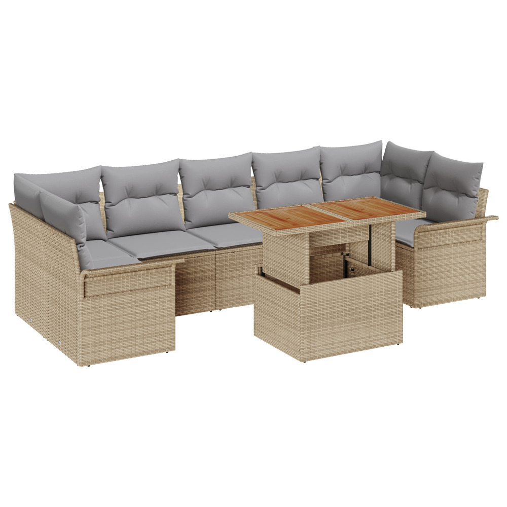 Ensemble de canapé de jardin 8 pièces avec coussins beige rattan acacia