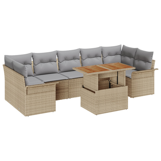 Ensemble de canapé de jardin 8 pièces avec coussins beige rattan acacia