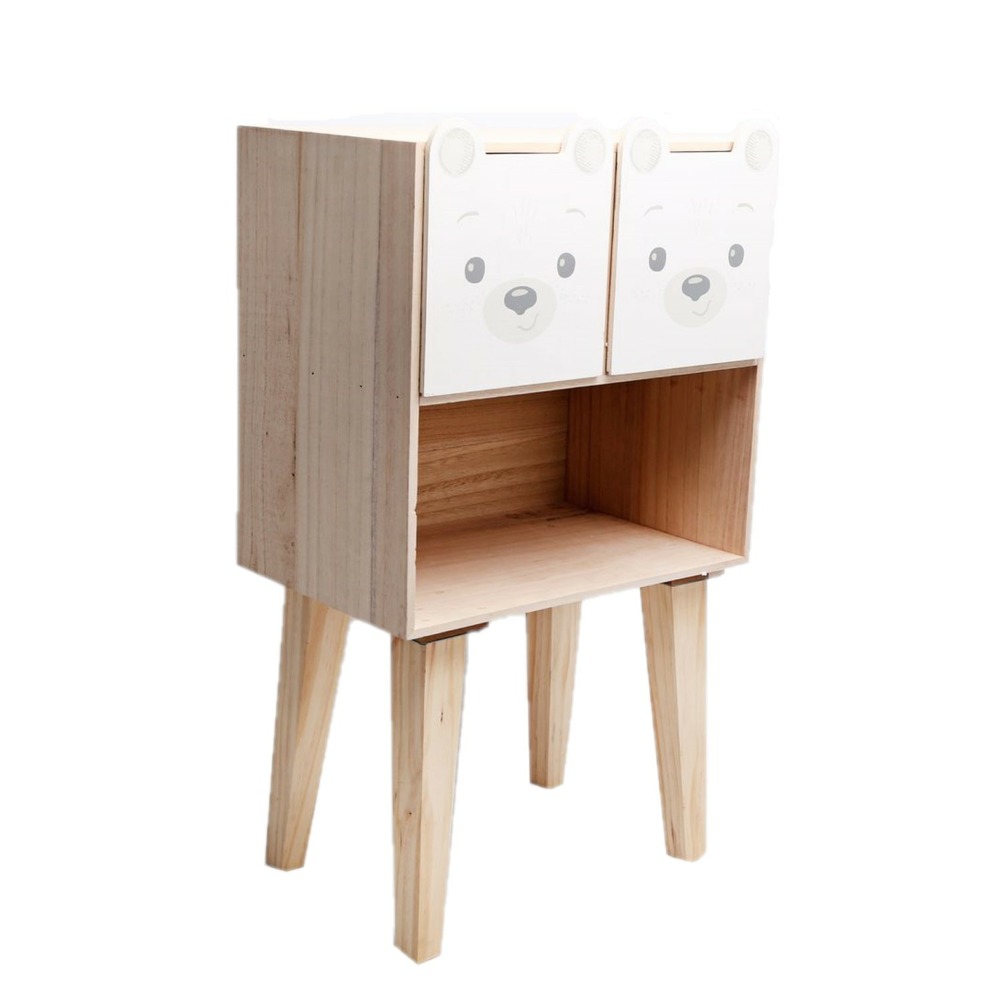 Table de nuit enfant ourson - l. 40 x h. 66 cm - blanc
