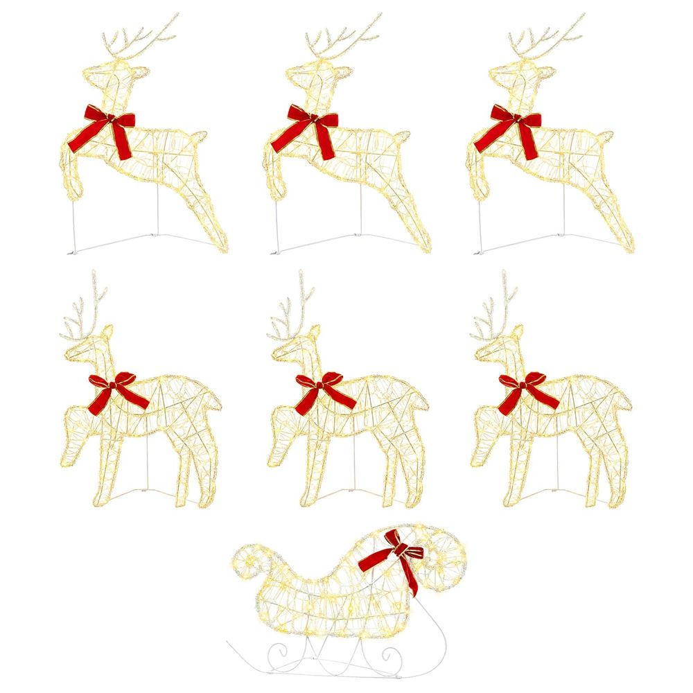 Renne de noël avec traîneau 7 pc 140 led blanc chaud