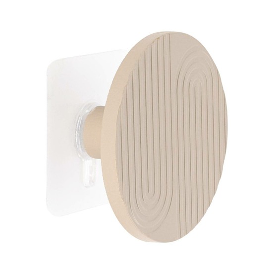 Patere en bambou/bois grave d 8cm sur sticker - beige