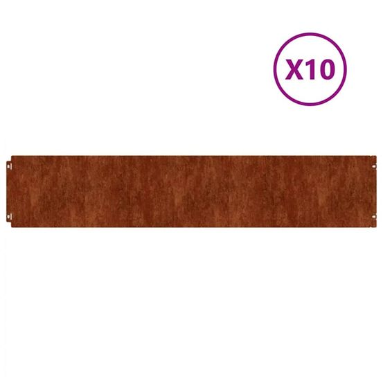 Bordure de pelouse 10 pc 20 x 103 cm acier patiné rouillé