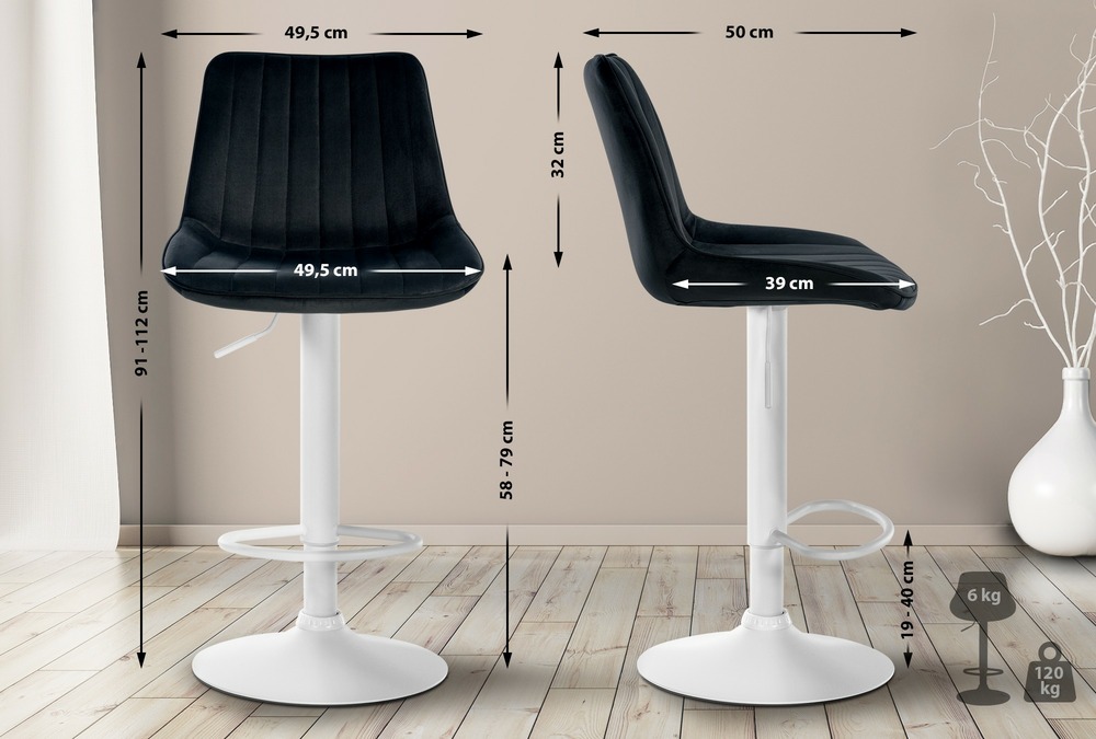 Lot de 2 tabourets de bar toni velours blanc