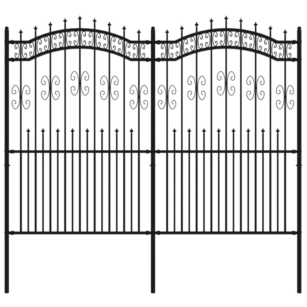 Clôture de jardin avec dessus en forme de lance, noire, 240 x 175 cm, acier thermolaqué