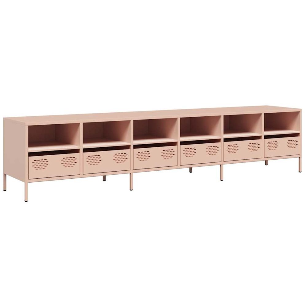 Meuble tv rose 202x39x43,5 cm acier laminé à froid