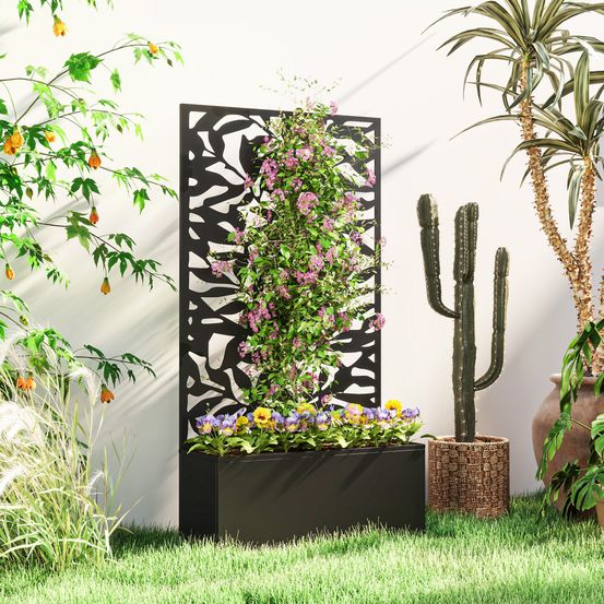 Jardinière murale acier jardin plantes grimpantes treillis 61x23x113cm noir