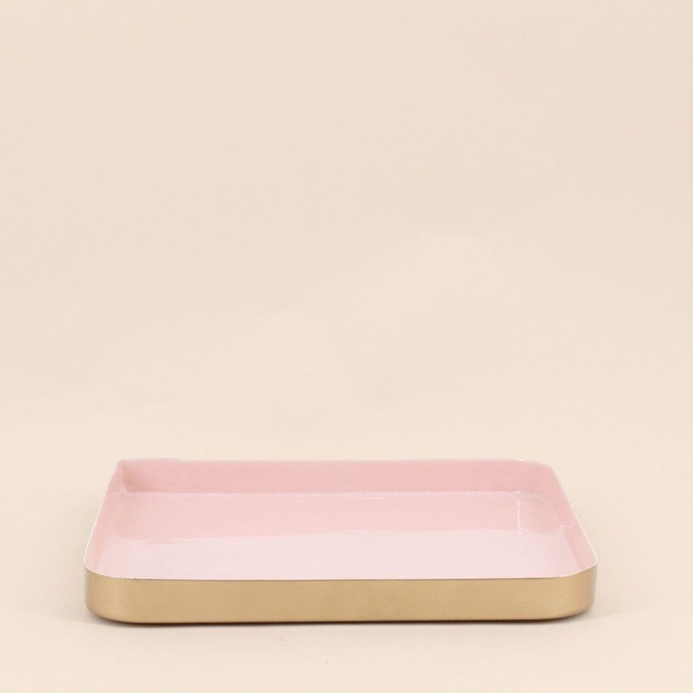 Plateau carré en métal rose 25x25cm