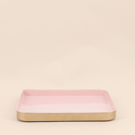 Plateau carré en métal rose 25x25cm