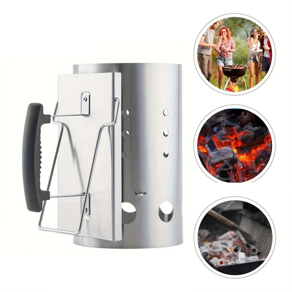 Seau d'allumage en acier inoxydable multifonctionnel et pratique pour le camping et le barbecue