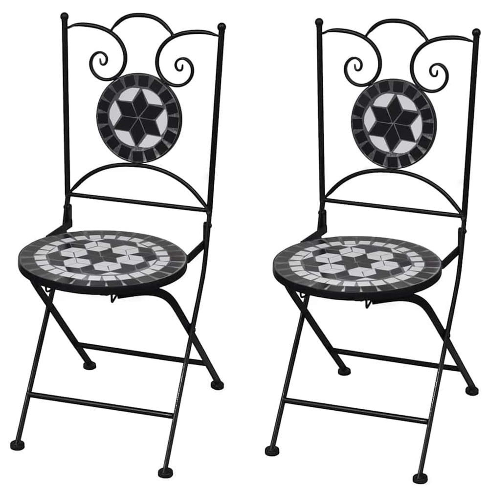 Chaises pliables de bistro 2 pcs céramique noir et blanc