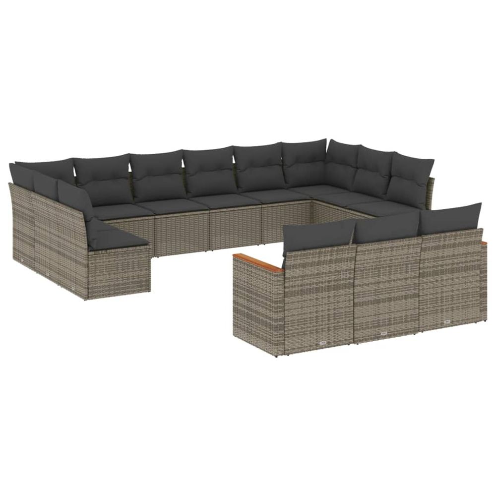 Salon de jardin avec coussins 13 pcs gris résine tressée