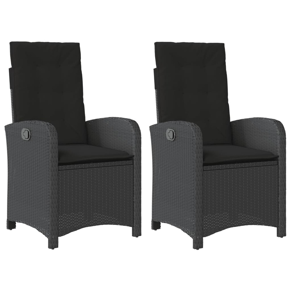 Chaises inclinables de jardin lot de 2 et coussins noir rotin