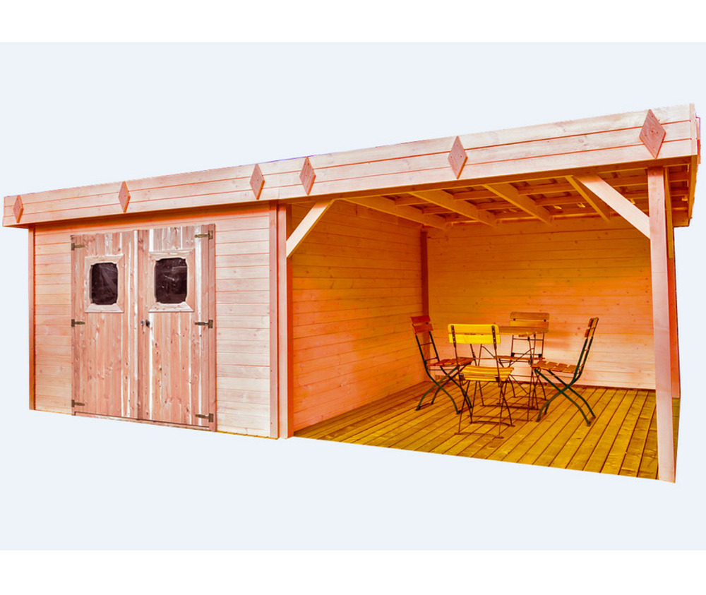 Abri sans plancher avec terrasse 20,64m² bois naturel - din3434. 02b