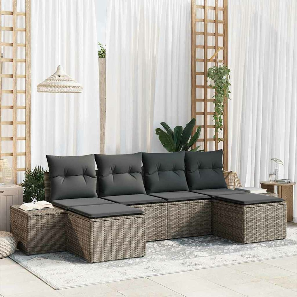 Ensemble de canapé de jardin avec coussin 4 pcs gris polyrotin