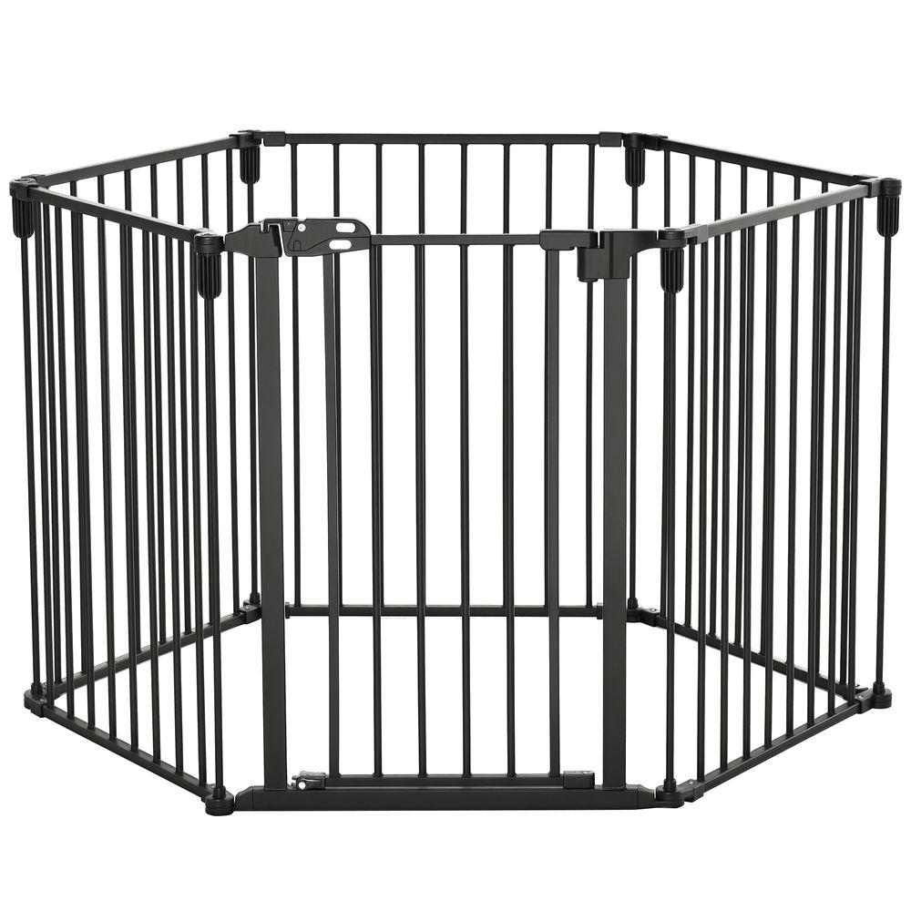 Barrière sécurité 6 sections acier chien parc fermeture automatique modulable 362x76cm noir - comfortxl pet living